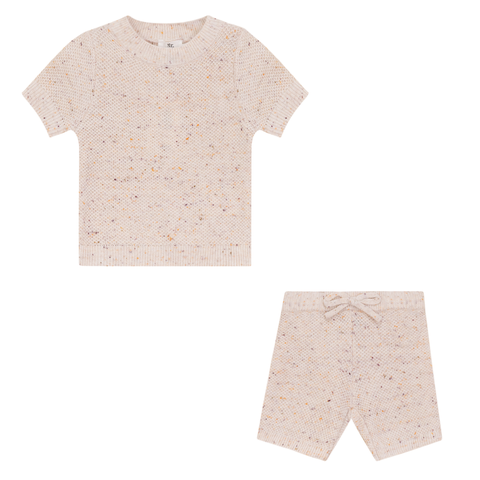 Speckled Waffle Knit 2 Piece Short Sleeve Top and Shorts Set (Baby)