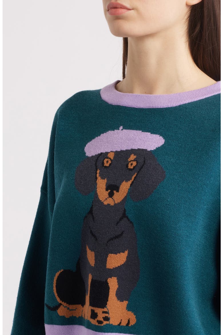 Weenie Dog Jacquard Sweater & Wide Leg Pants Set, Alternate, color, TEAL