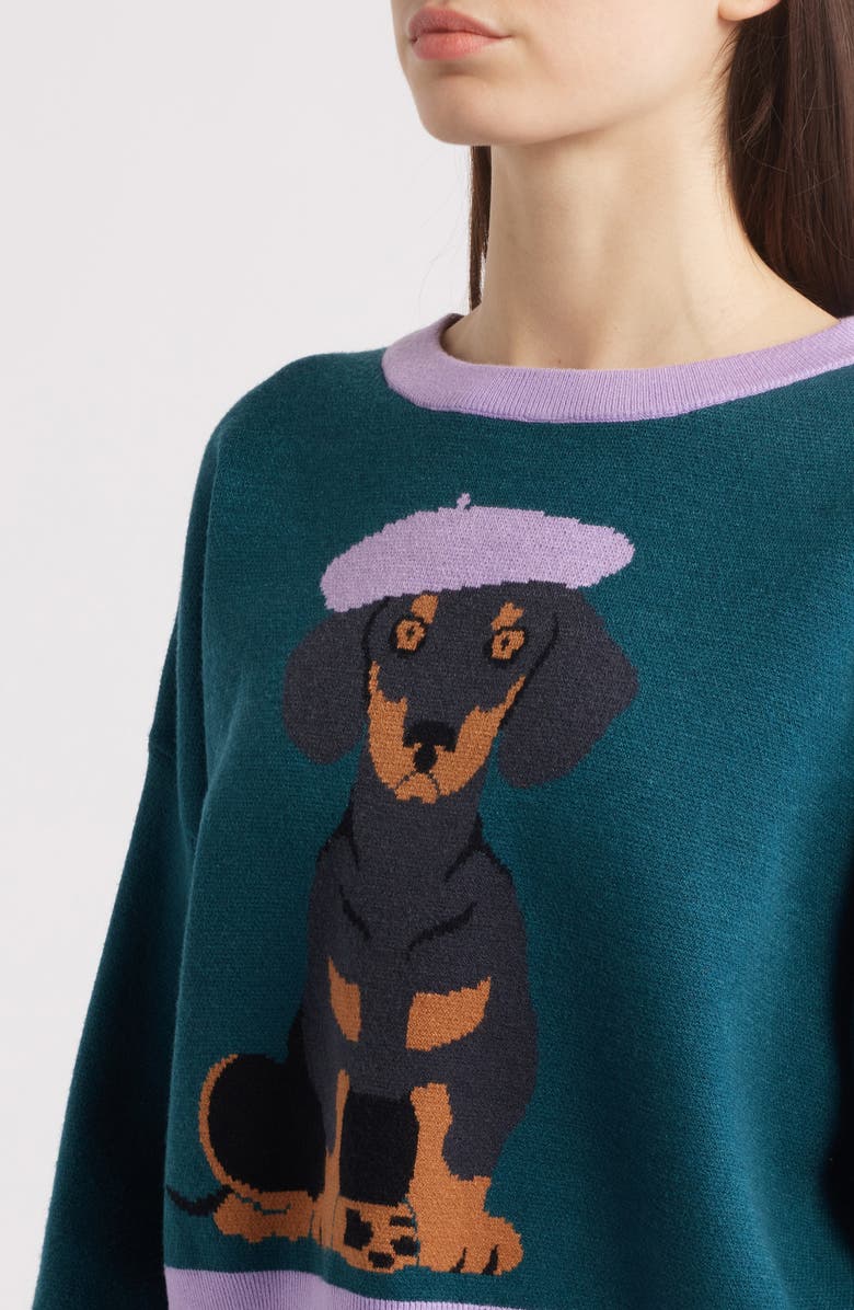 Dressed in Lala Weenie Dog Jacquard Sweater & Wide Leg Pants Set, Alternate, color, Teal