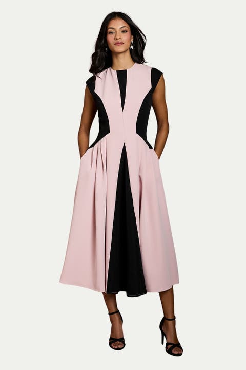 Petite Crepe Colour Block Midi Dress
