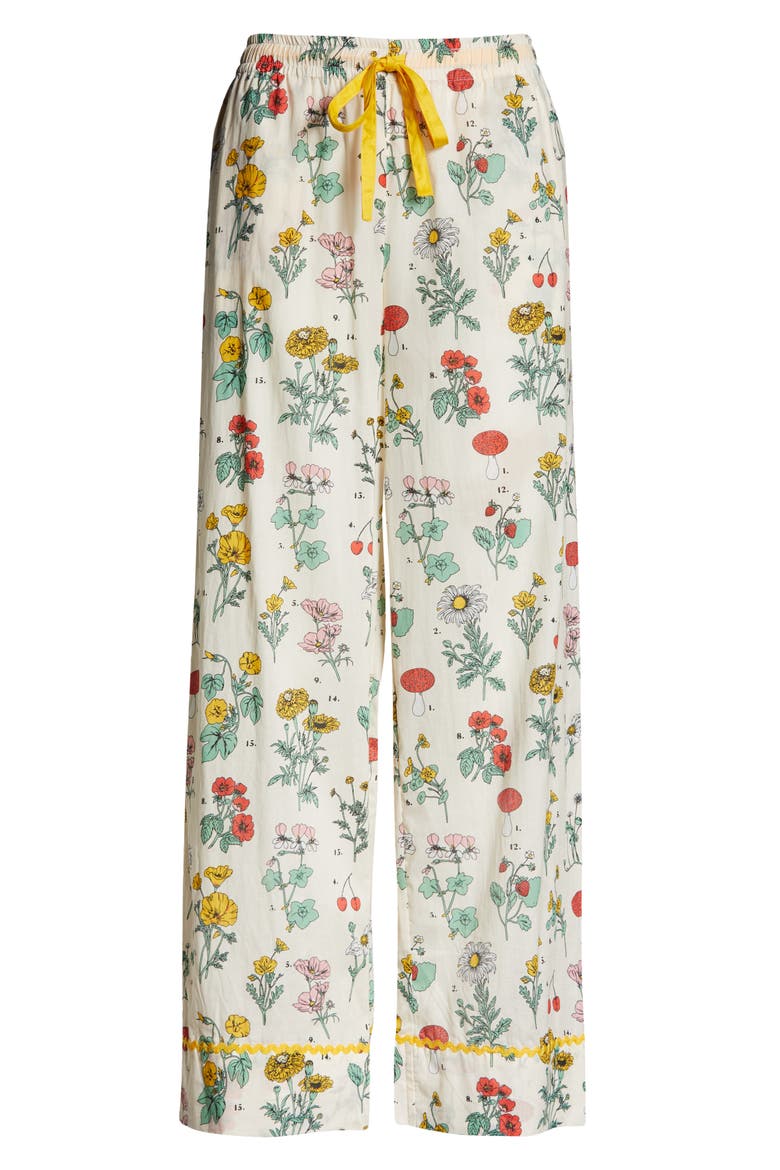 Women's Botanical Print Cotton Pajama Pants, Alternate, color, BEIGE
