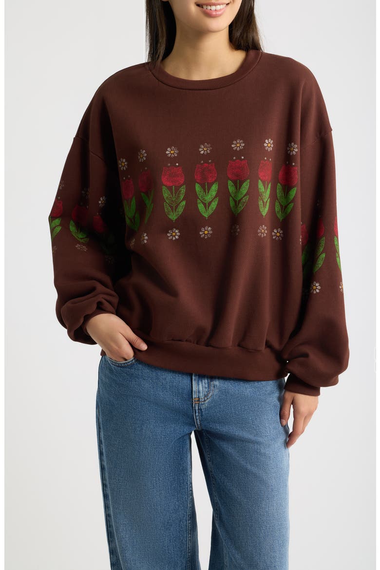 Camp Flowers Oversized Graphic Sweatshirt, Main, color, DARK AUBURN