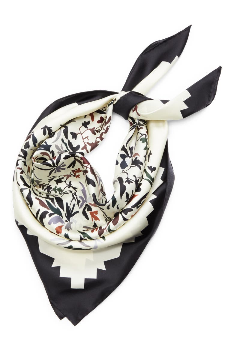 Floral Print Silk Square Scarf, Alternate, color, 0001 CREAM MULTI