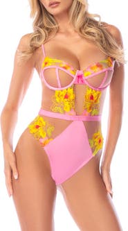 Mapale Floral Embroidered Underwire Teddy