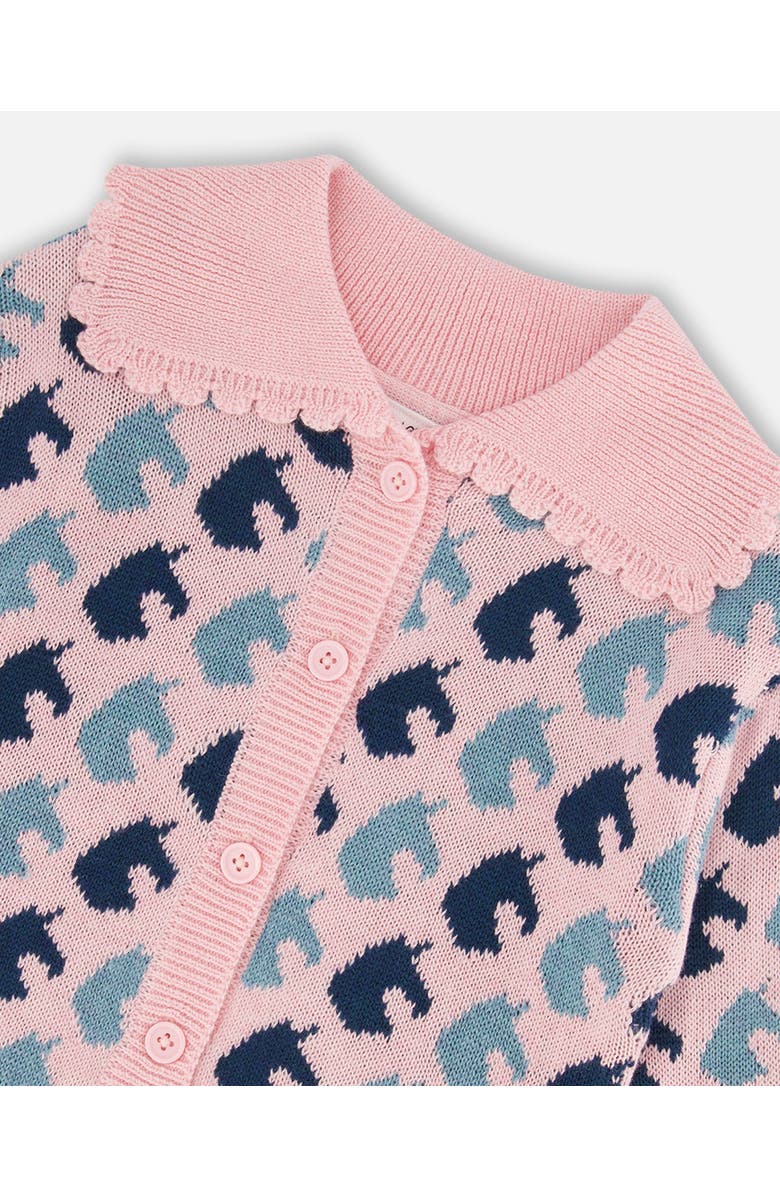Deux par Deux Girl's Jacquard Knit Cardigan Pink Unicorn, Alternate, color, 