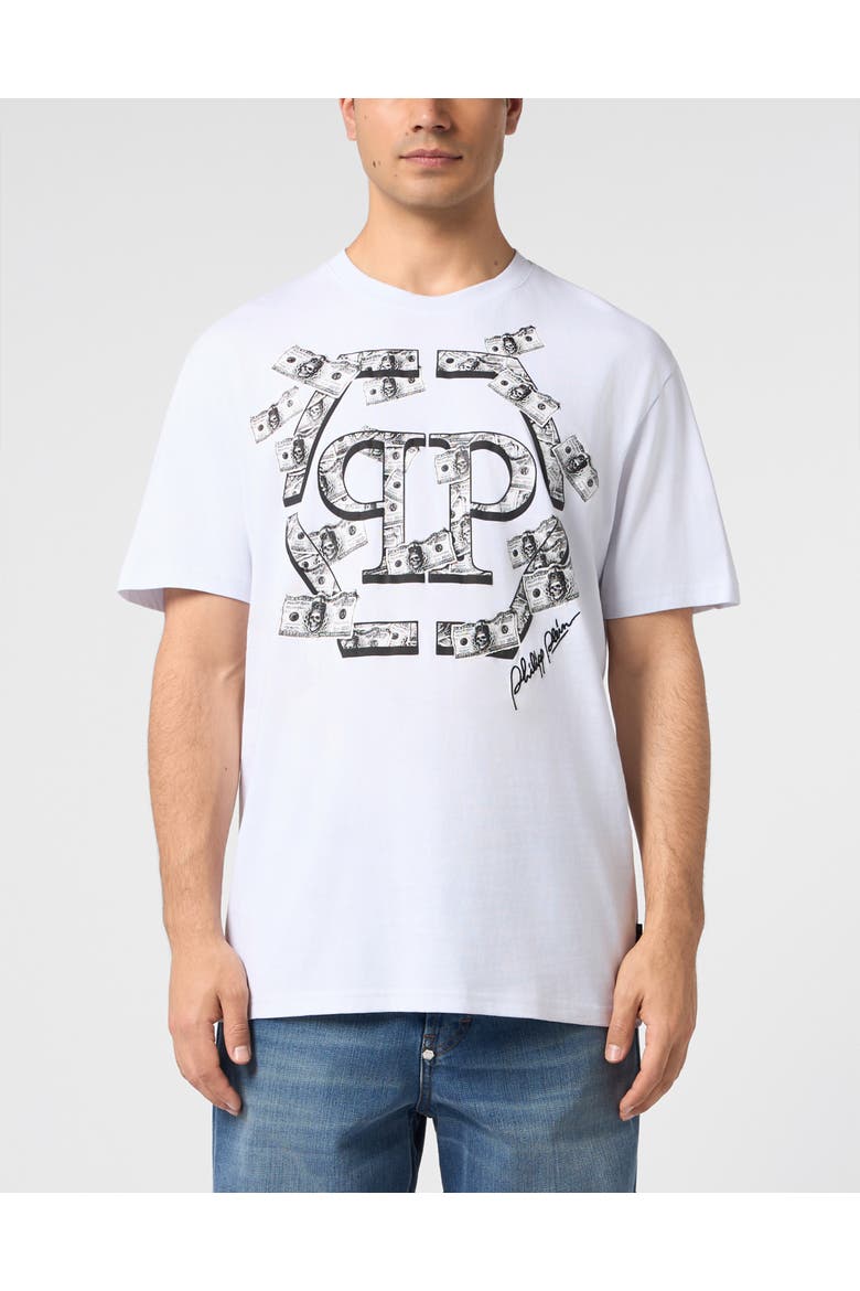 Round Neck T-Shirt Dollar Hexagon Men, Main, color, white