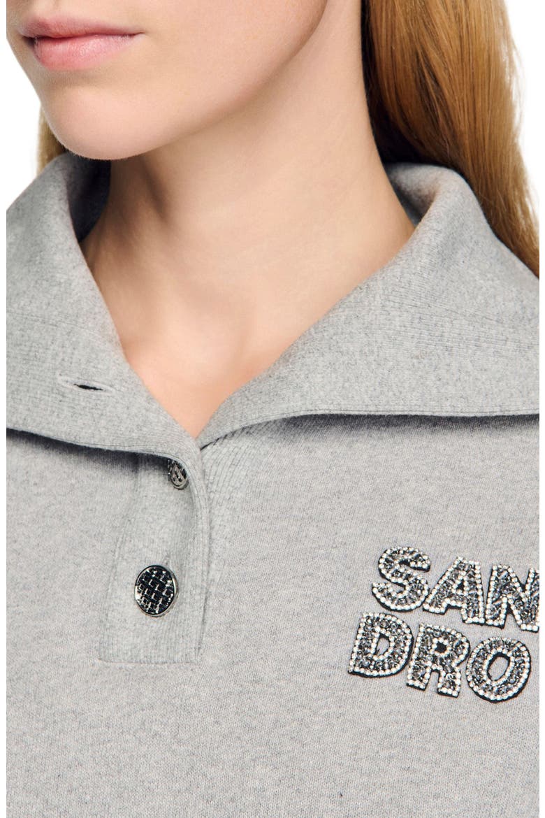 Embroidered split neck sweatshirt, Alternate, color, Grey
