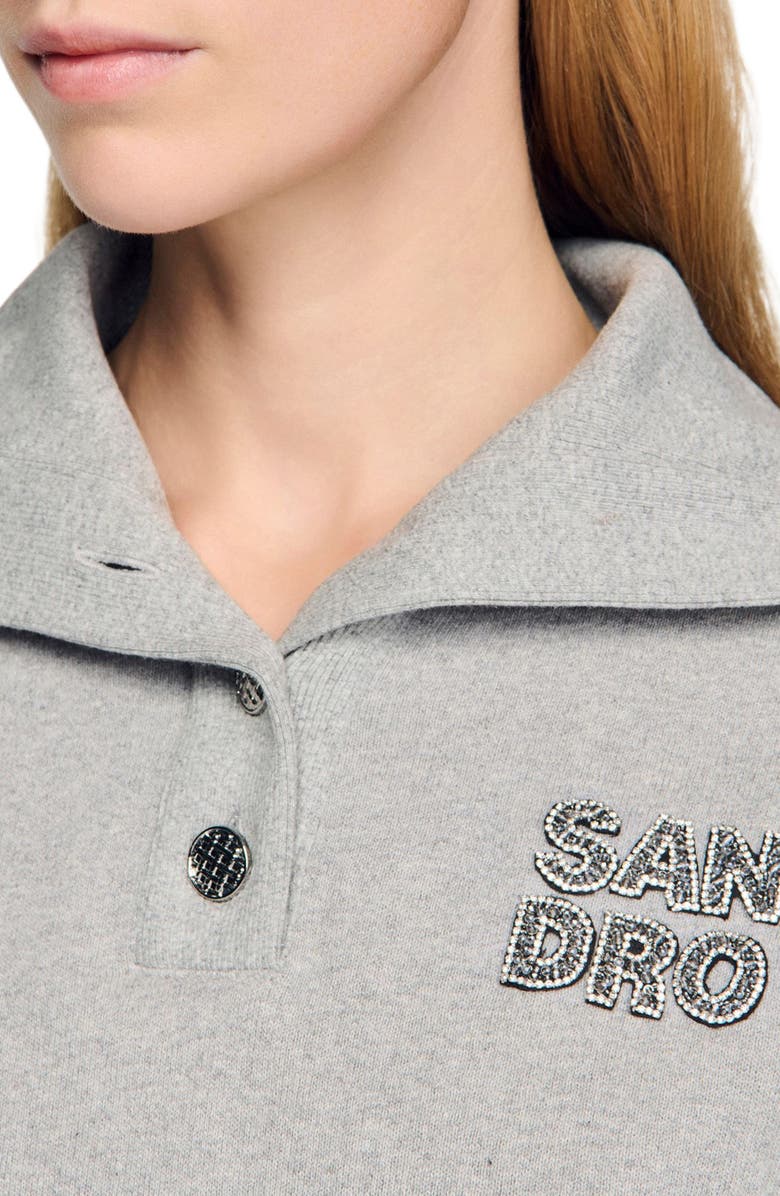 SANDRO Embroidered split neck sweatshirt, Alternate, color, Grey