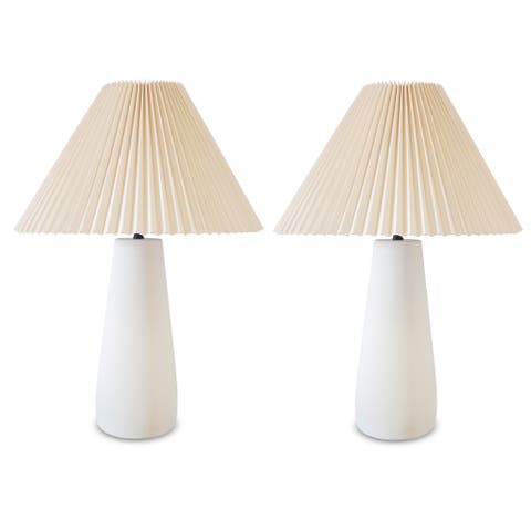 Gwen Cream LED Table Lamps with Pleated Shades, Set of 2