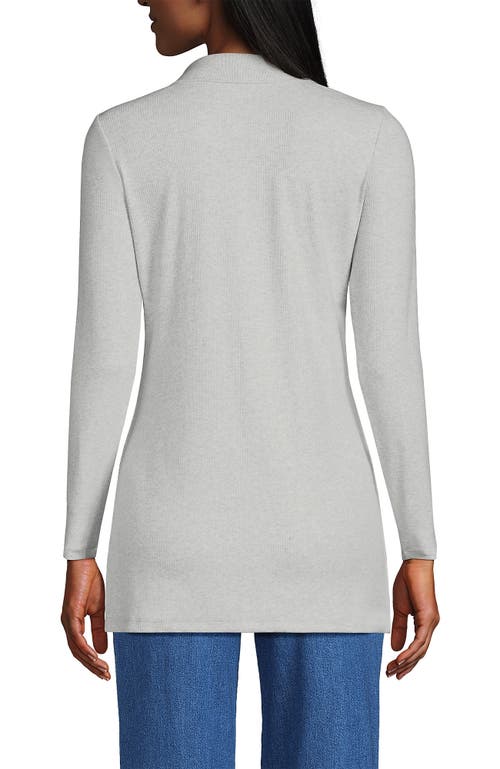 Lands' End Long Sleeve Polished Rib Button Through Tunic Shirt In Soft Light Gray Heather
