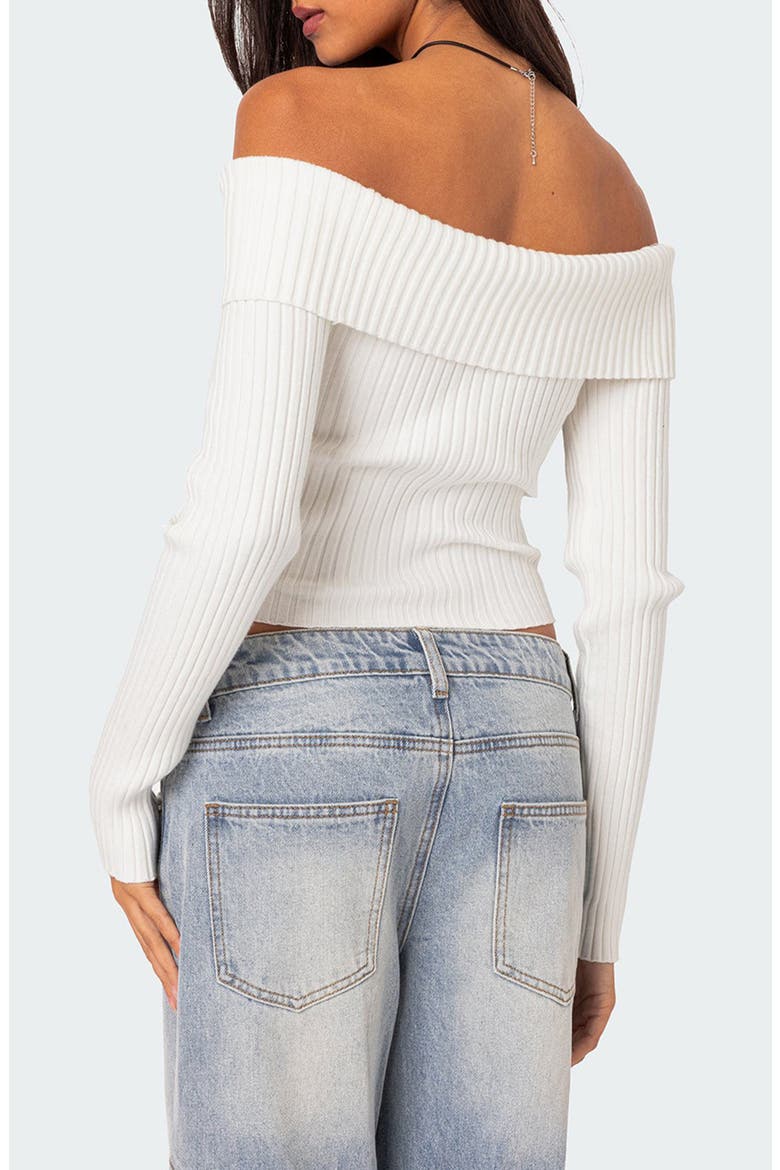 Lauren Foldover Off the Shoulder Rib Sweater, Alternate, color, WHITE