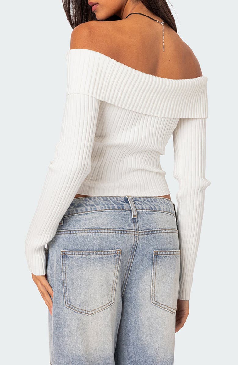 EDIKTED Lauren Foldover Off the Shoulder Rib Sweater, Alternate, color, White
