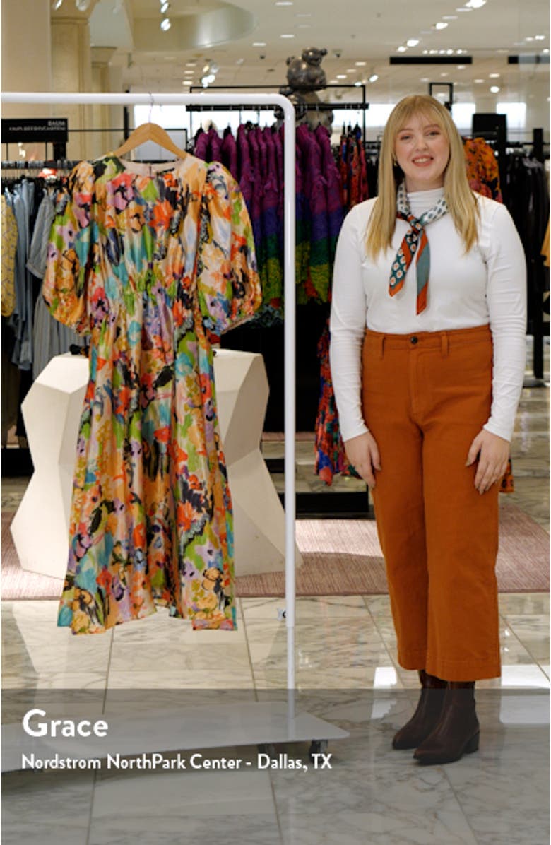 Elizabeth Puff Sleeve Satin Midi Dress, sales video thumbnail