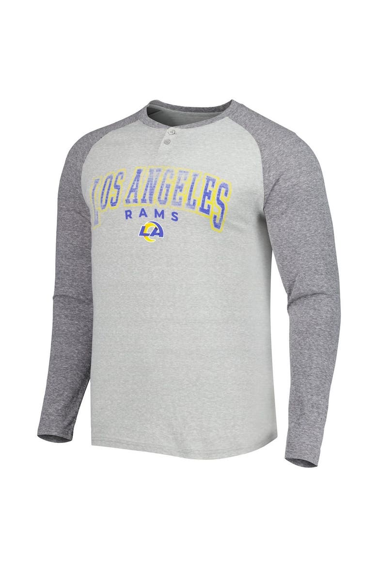 Men's Concepts Sport Heather Gray Los Angeles Rams Ledger Raglan Long Sleeve Henley T-Shirt, Alternate, color, Gray