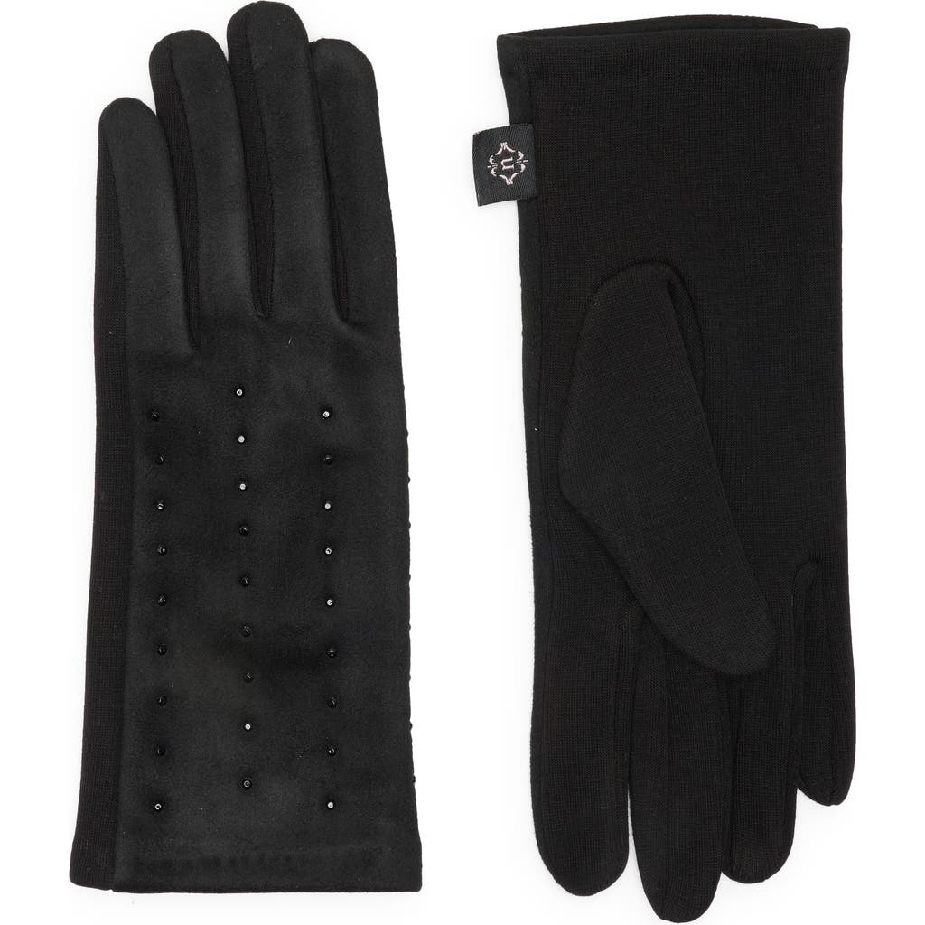 Nanette Lepore Rhinestone Knit Gloves In Black