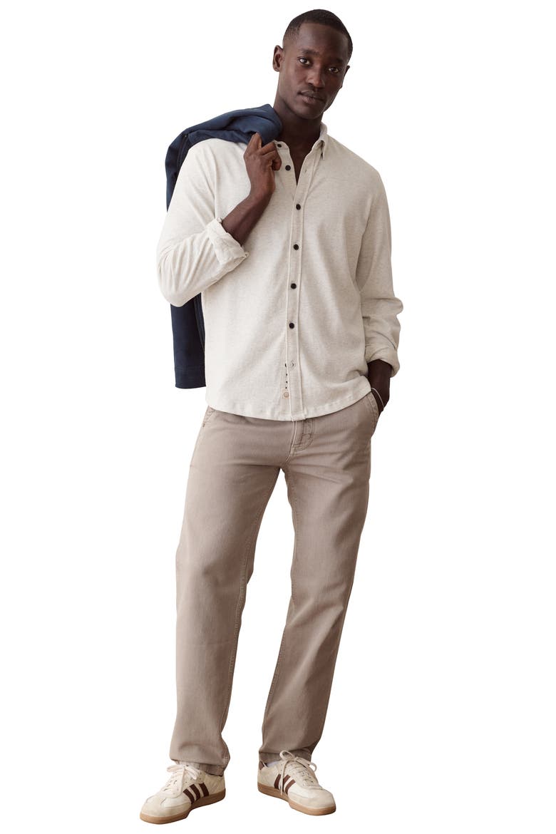 Luxe Jersey Organic Cotton Button-Up Shirt, Alternate, color, OATMEAL HEATHER