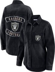 WEAR by Erin Andrews Women's WEAR by Erin Andrews Black Las Vegas Raiders Washed Oversized Denim Full-Snap Shacket