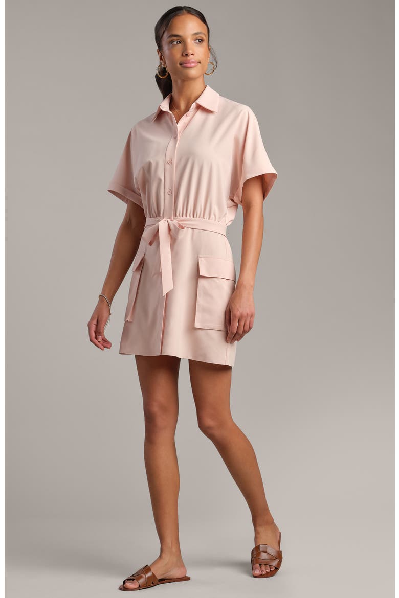 Mirage Water Repellent Short Sleeve Mini Shirtdress, Alternate, color, ROSE PETAL