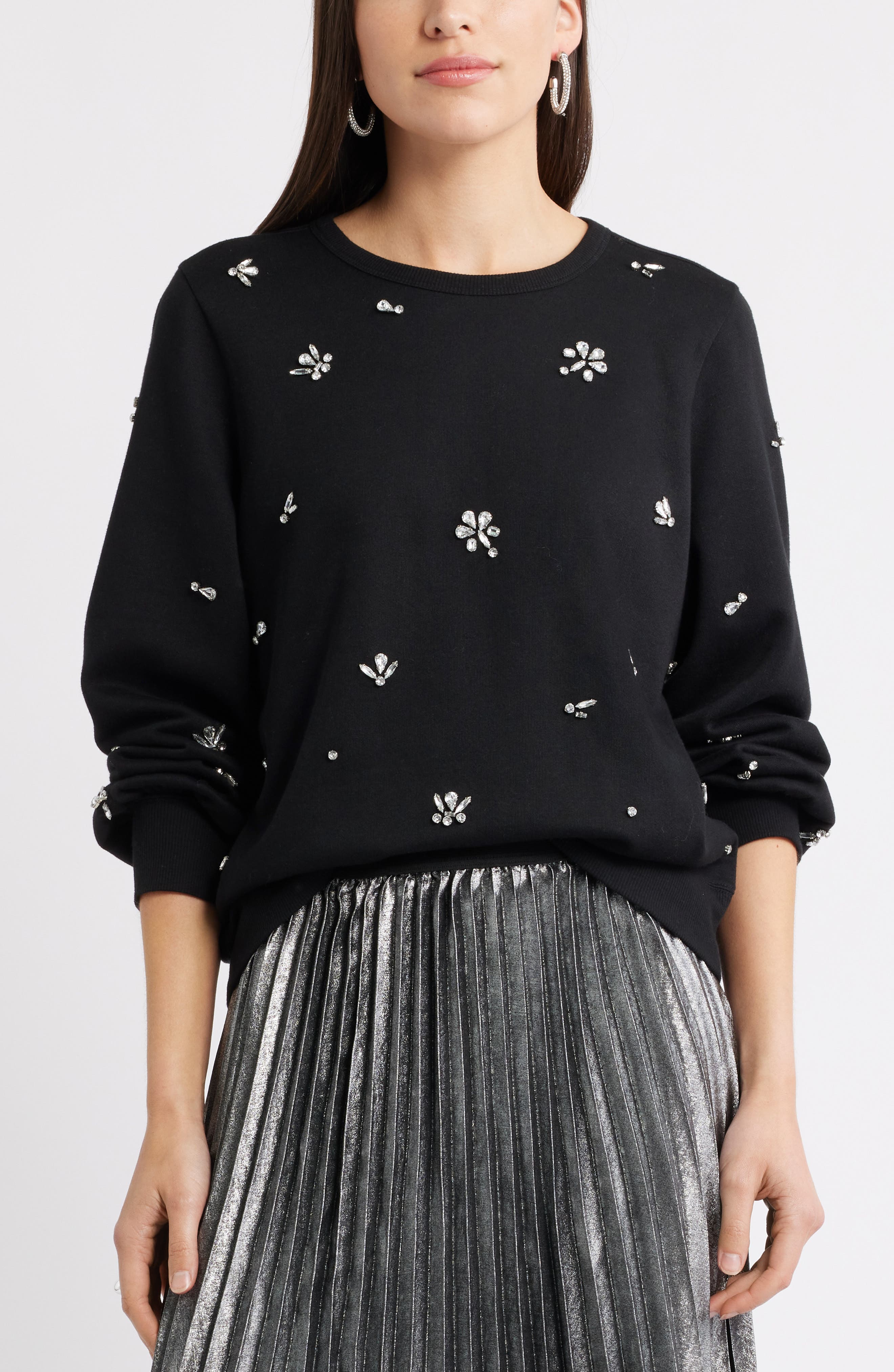 Caslon® Crystal Embellished Sweatshirt