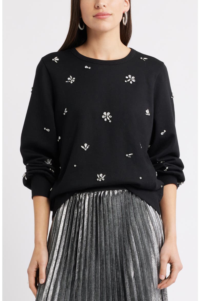 Crystal Embellished Sweatshirt, Main, color, BLACK JEWEL EMBELLISHMENT
