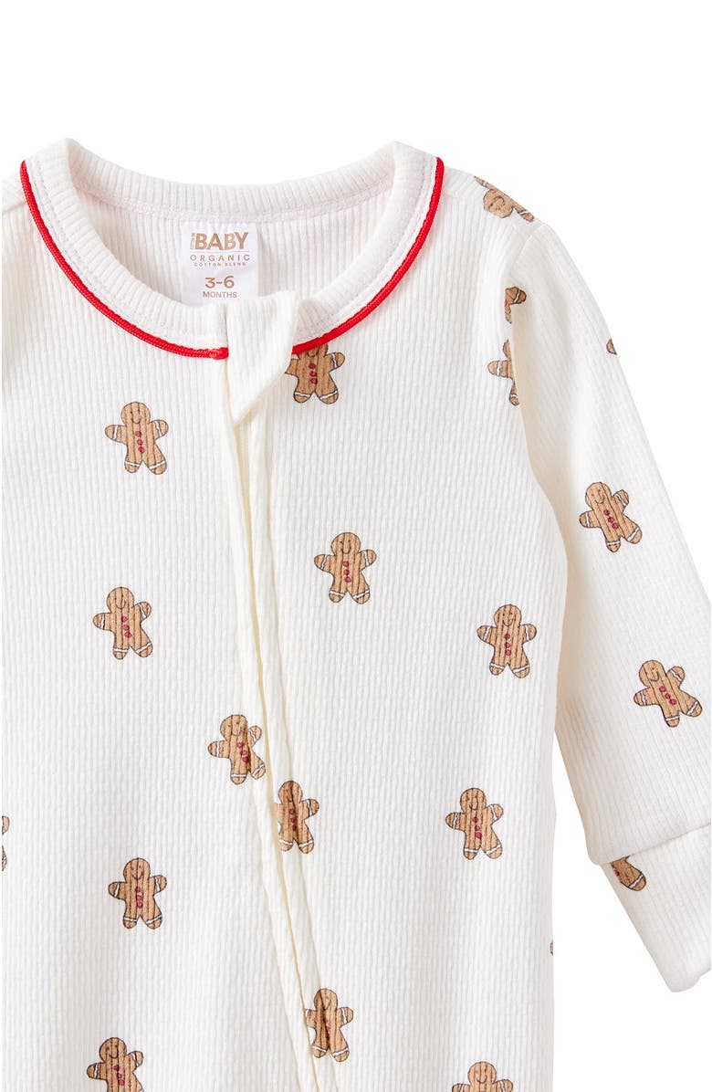 Cotton On Kids Organic Pointelle Zip All In One Romper, Alternate, color, Milk Xmas Gingerbread Man