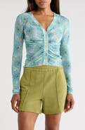 Rebecca Taylor Astera Fleur Ruched Wool Blend Cardigan
