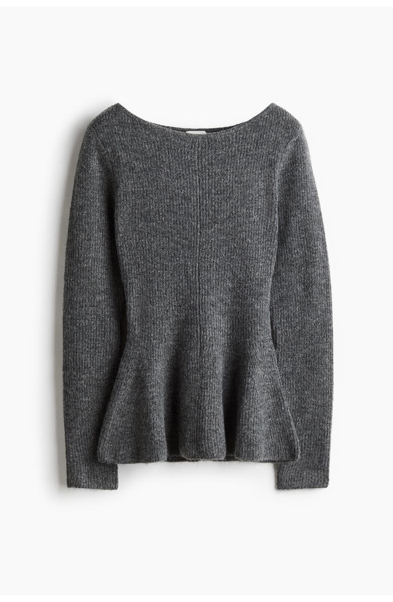 H&M Rib-knit Peplum Top, Main, color, Dark Gray