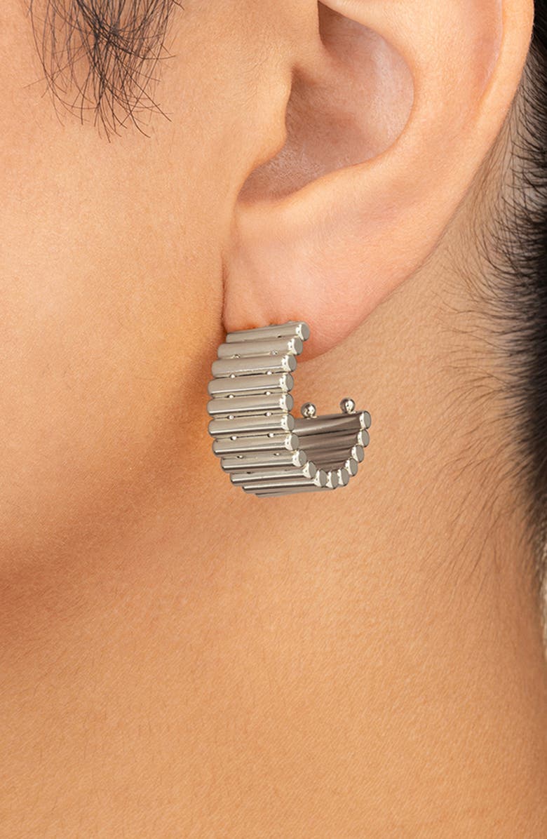 Sterling Forever Harla Ribbed Hoop Earrings, Alternate, color, Silver