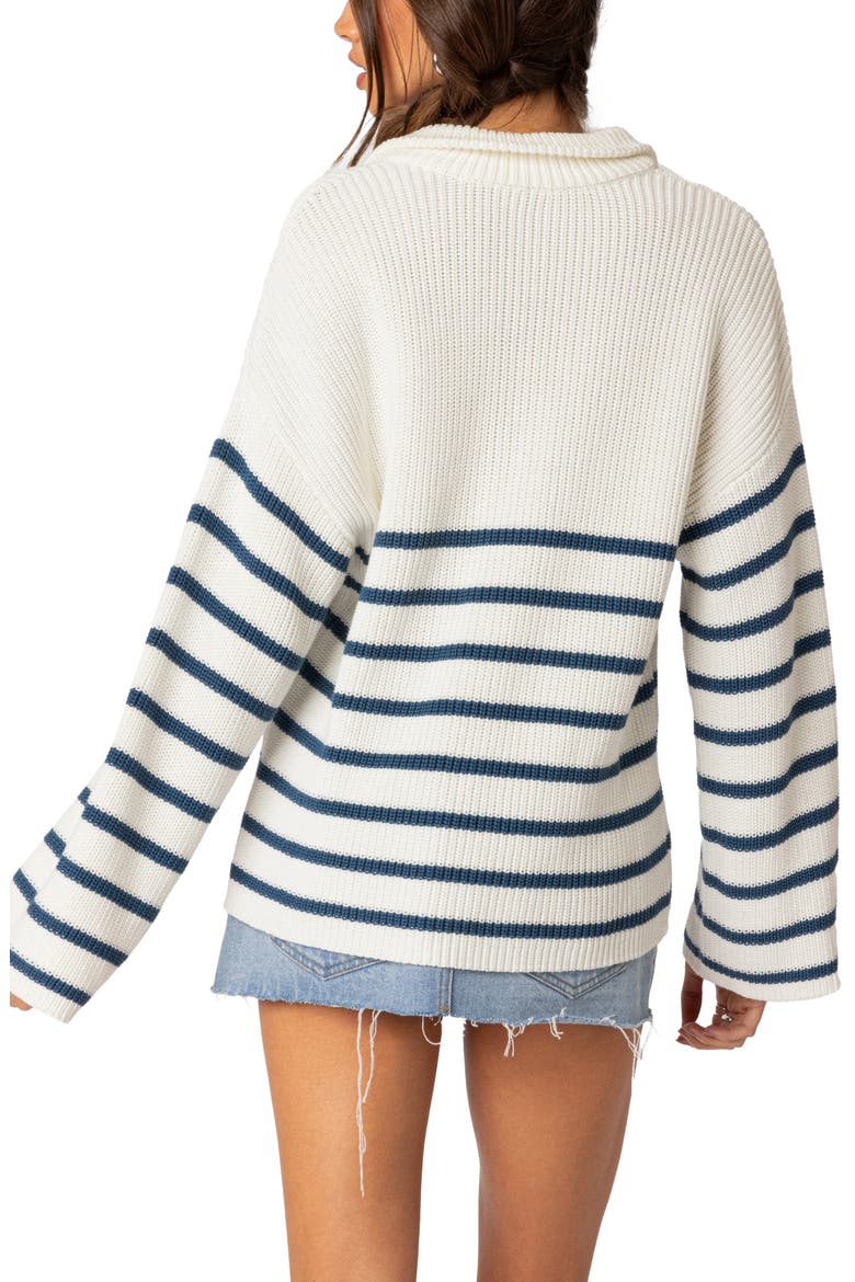 Stripe Oversize Quarter Zip Sweater, Alternate, color, WHITE