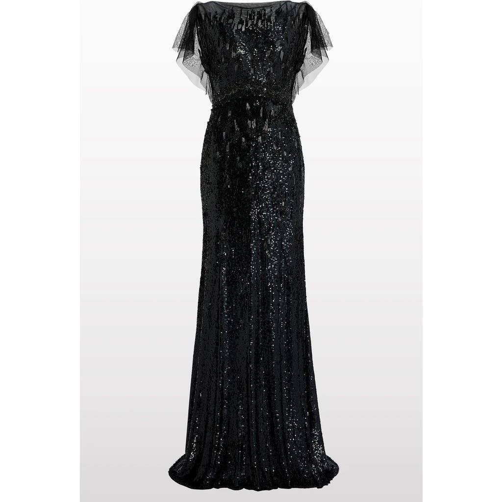 Jenny Packham Bonnie Sequin-embellished Tulle Dress In Black