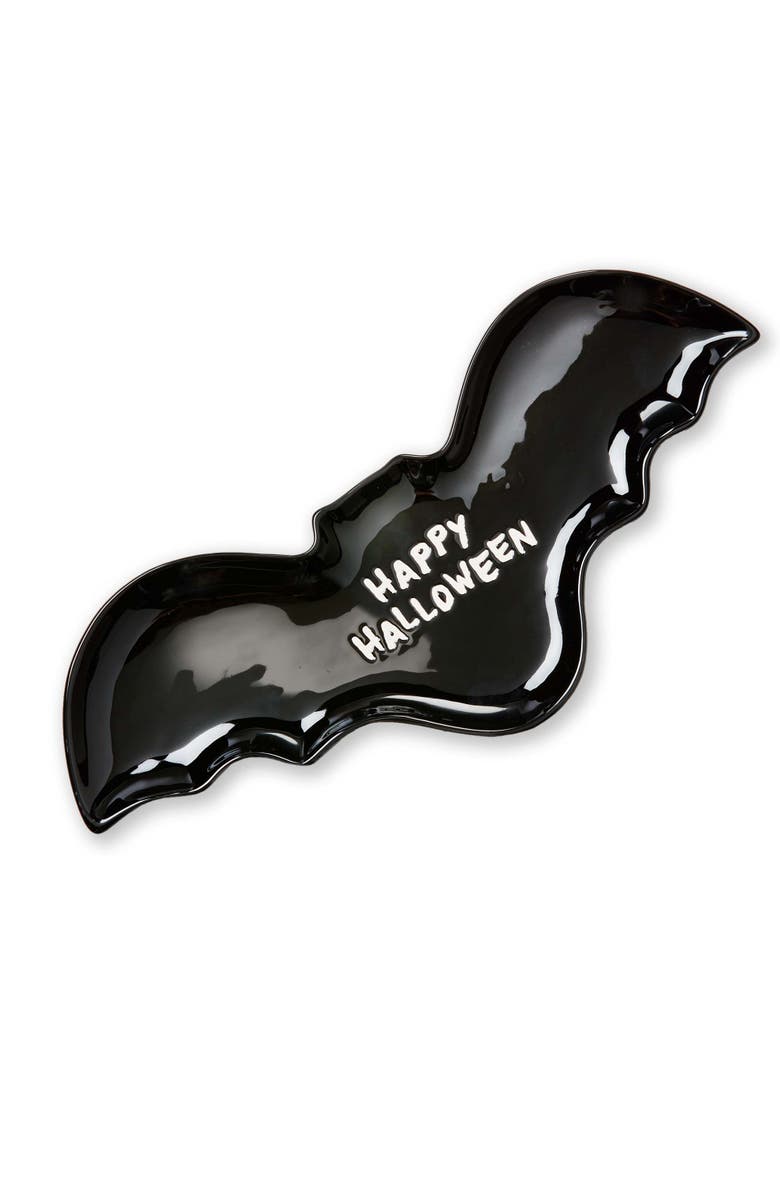 tag Happy Halloween Black Bat Ceramic Serving Platter, Main, color, Black