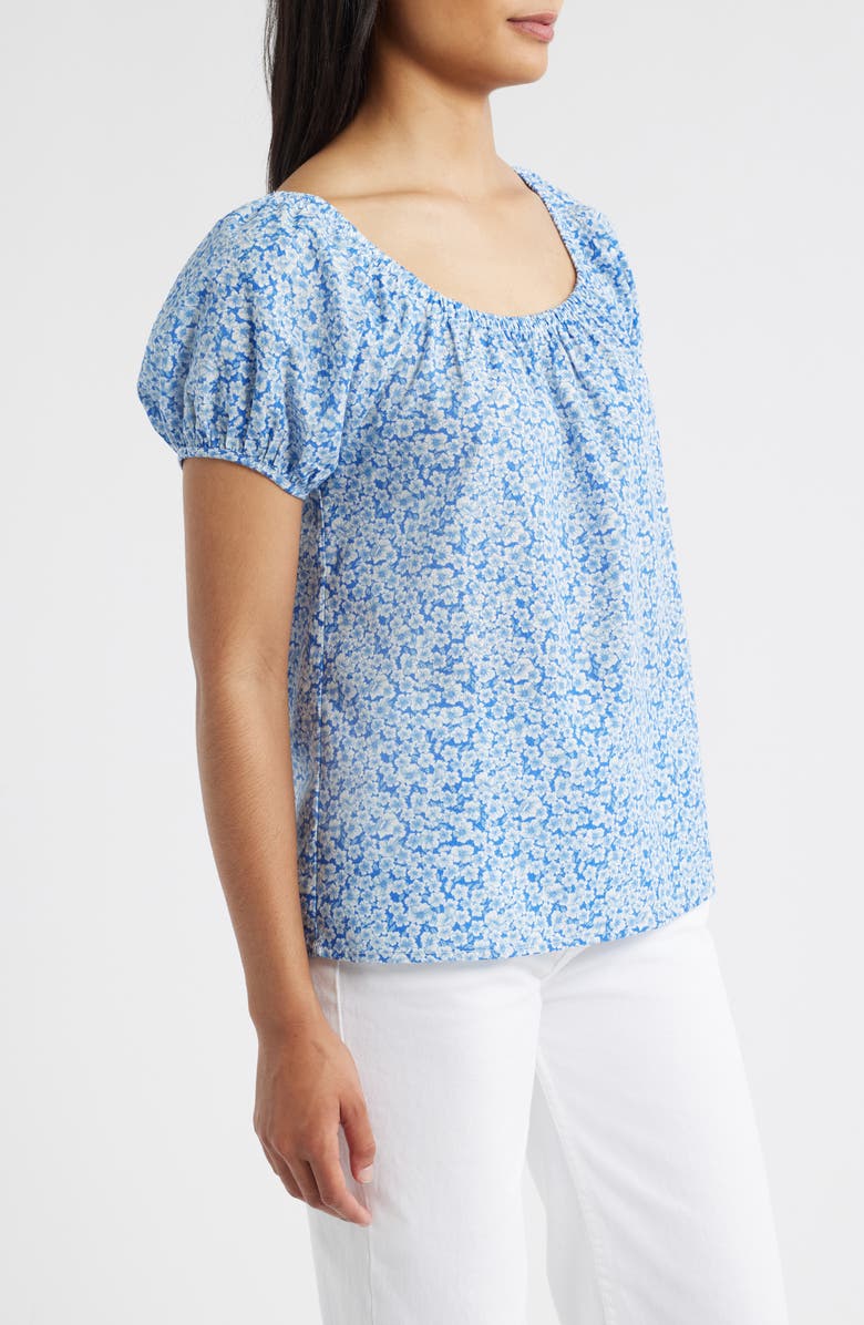 Bobeau Floral Peasant Top, Alternate, color, Blue Floral Combo