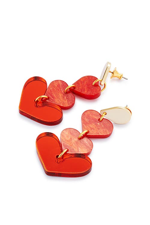 Toolally Heart Drop Earrings In Red