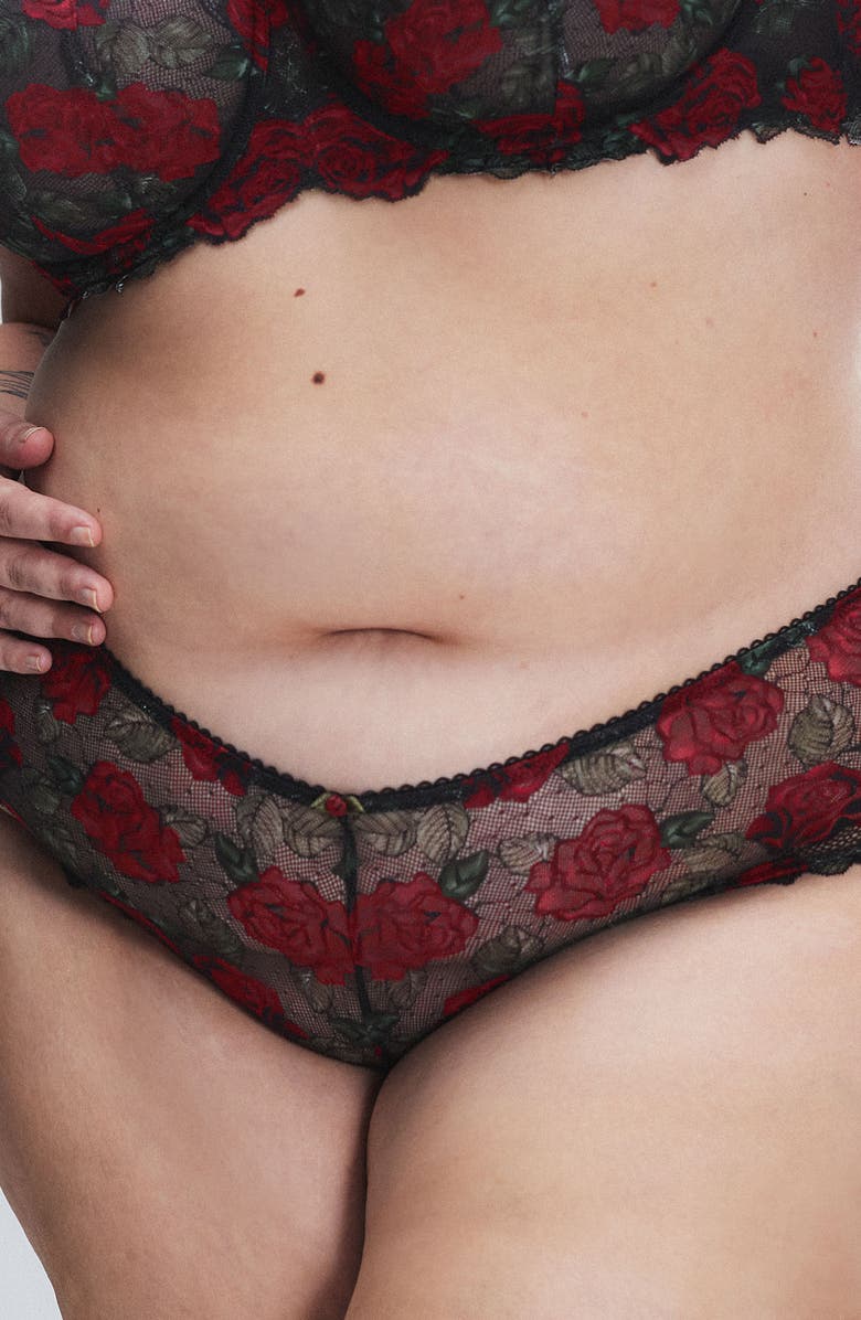 SAVAGE X FENTY Les Roses Hipster Briefs, Main, color, Black Caviar