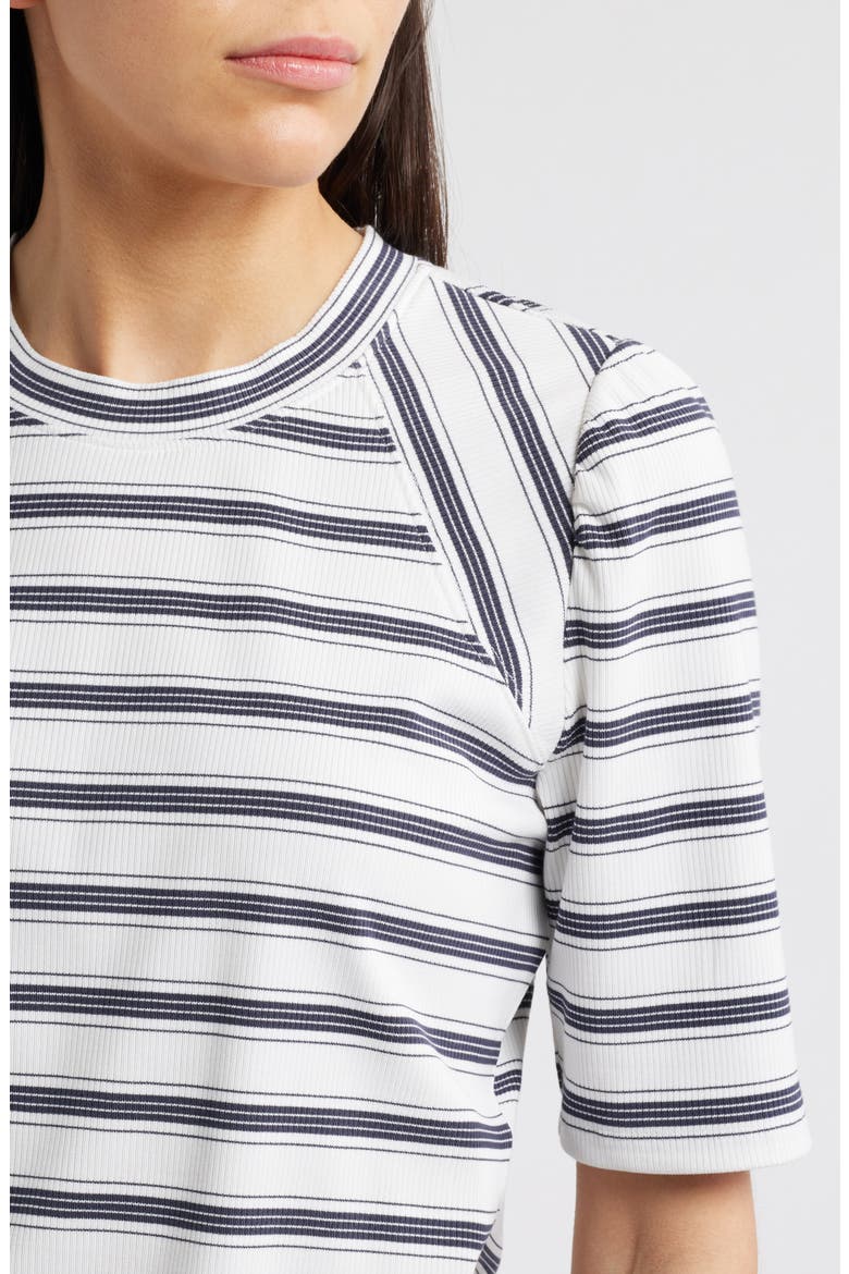 Puff Sleeve Stripe Rib Top, Alternate, color, OFF WHITE/ NAVY