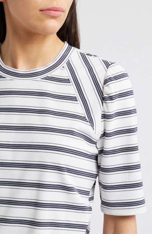 Wit & Wisdom Puff Sleeve Stripe Rib Top In Off White/navy
