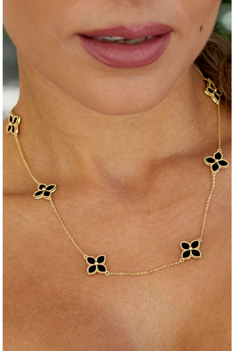 Yellow Gold Vermeil Onyx Flower Station Necklace, Alternate, color, BLACK