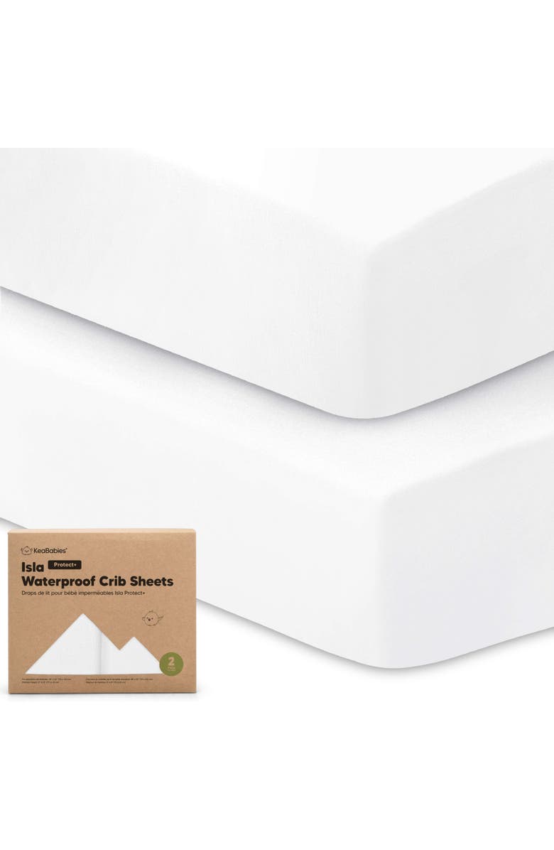 KeaBabies 2-Pack Isla [Protect+] Waterproof Crib Sheets, Main, color, Soft White