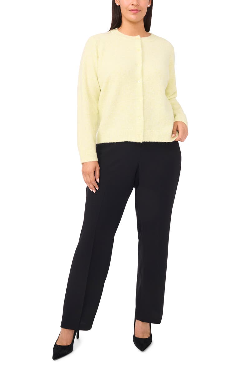 Fuzzy Crewneck Cardigan, Alternate, color, WHITE JADE