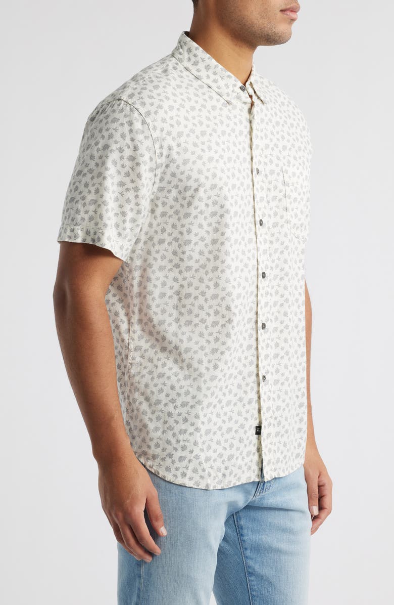 Rails Carson Short Sleeve Stretch Linen Blend Button-Up Shirt, Alternate, color, Nervous Leaf White