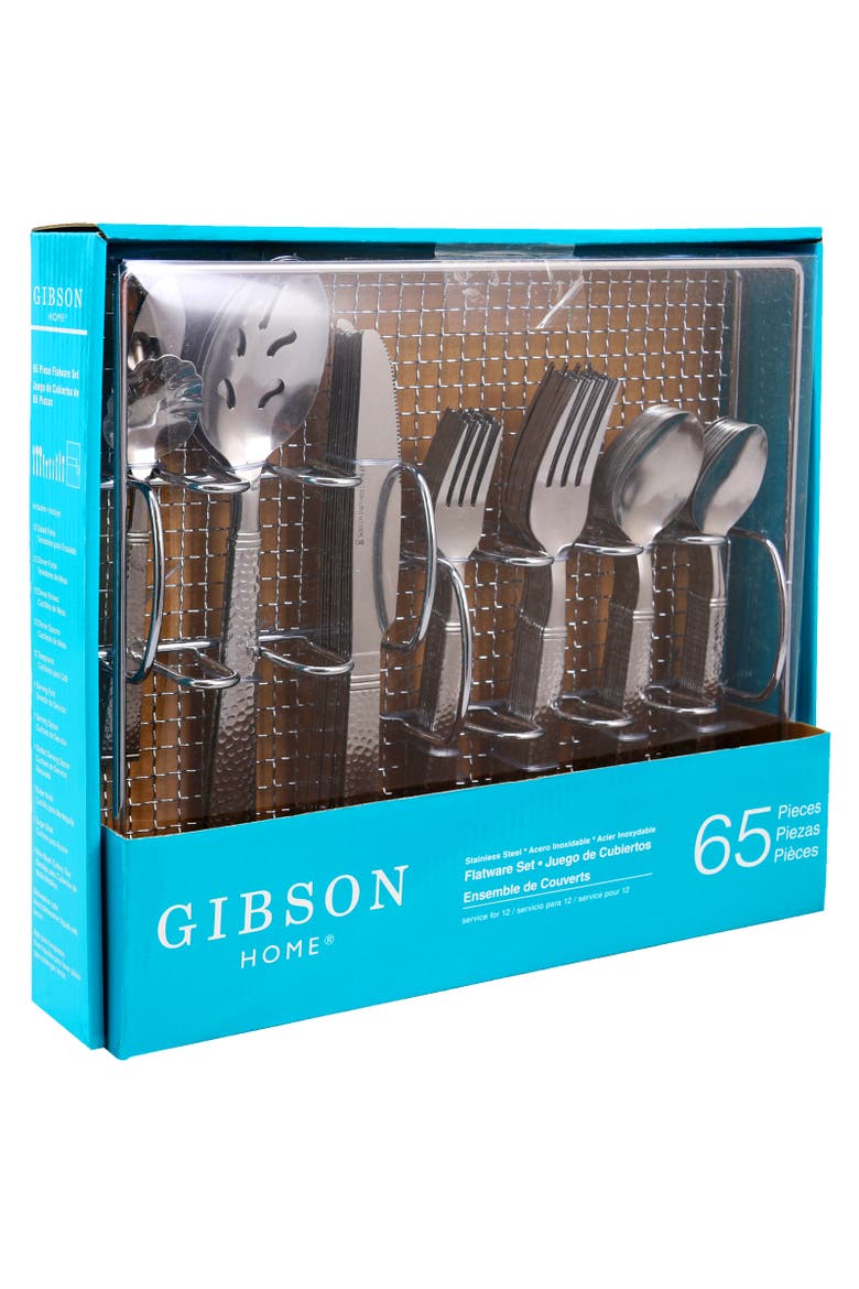 Prato 65 Piece Flatware Set with Wire Caddy, Main, color, Metallic Silver