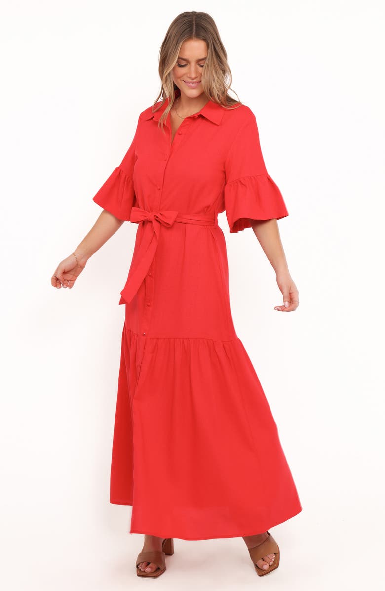 Petal & Pup Kirrily Tie Waist Shirtdress, Alternate, color, Red