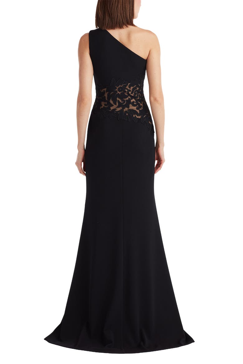 Embroidered Detail One-Shoulder Gown, Alternate, color, BLACK/ NUDE