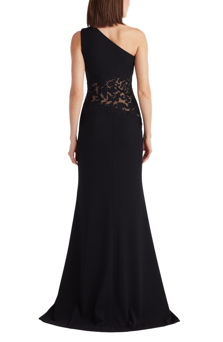 Tadashi Shoji Embroidered Detail One-Shoulder Gown, Alternate, color, Black/ Nude