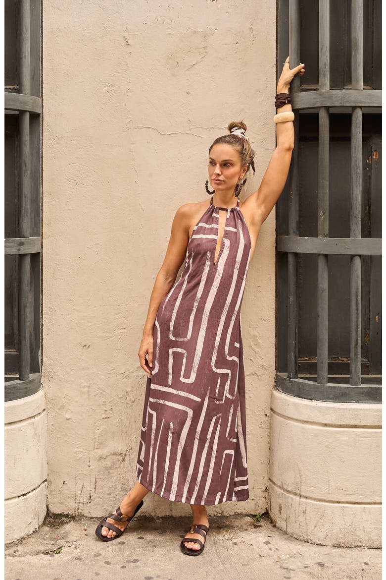 Halter Cutout Cover-Up Maxi Dress, Alternate, color, COFFEE BEAN