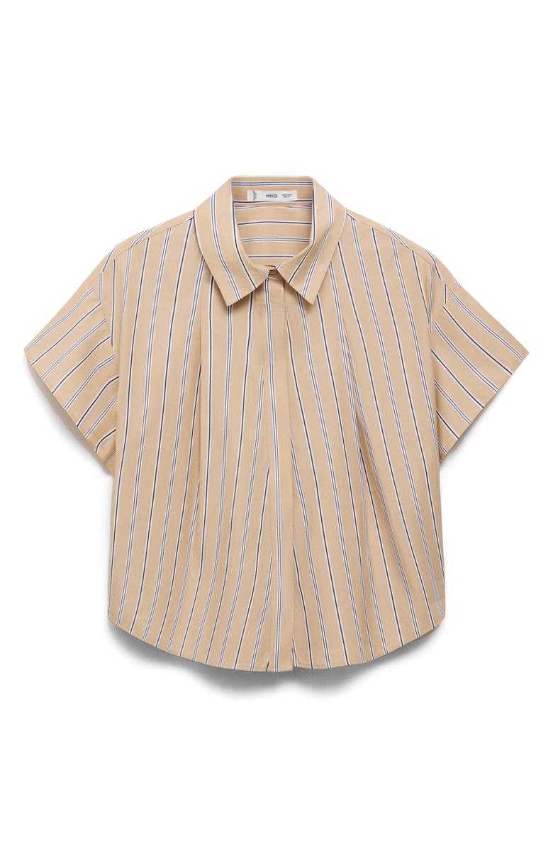 MANGO Stripe Short Sleeve Poplin Button-Up Shirt, Main, color, Light Brown