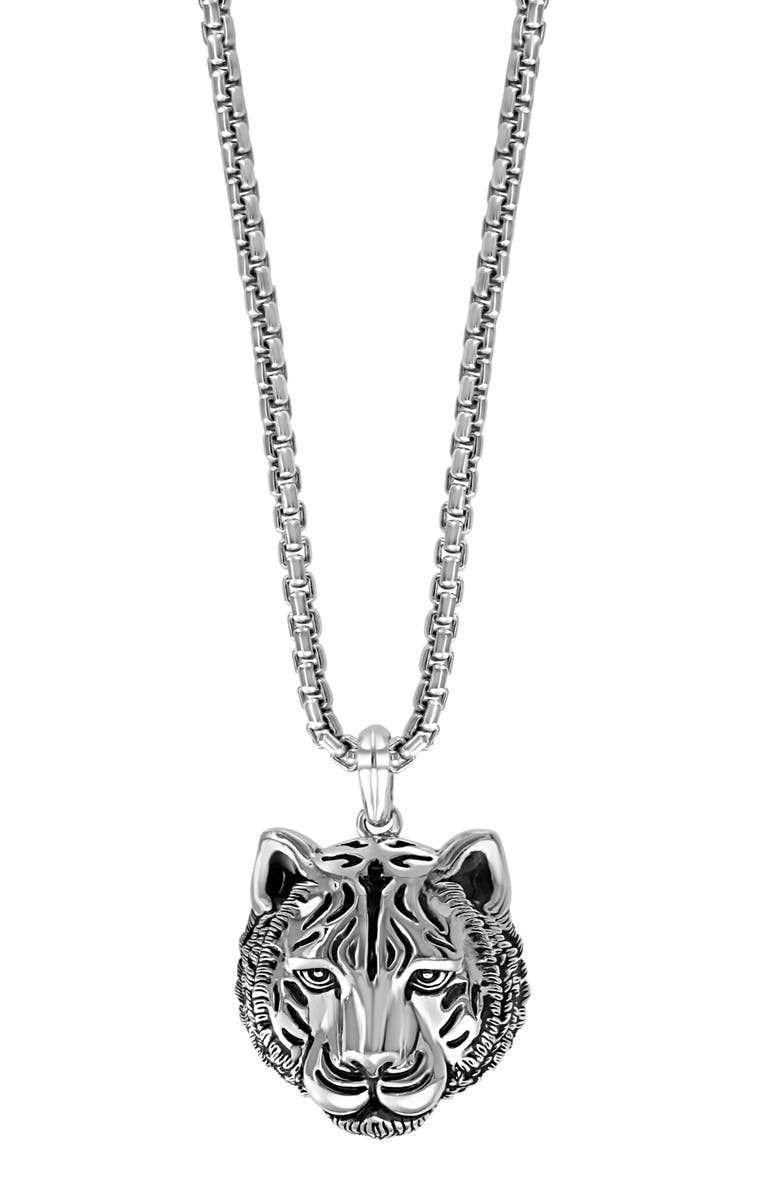 EFFY Men's Sterling Silver Tiger Pendant Necklace, Alternate, color,