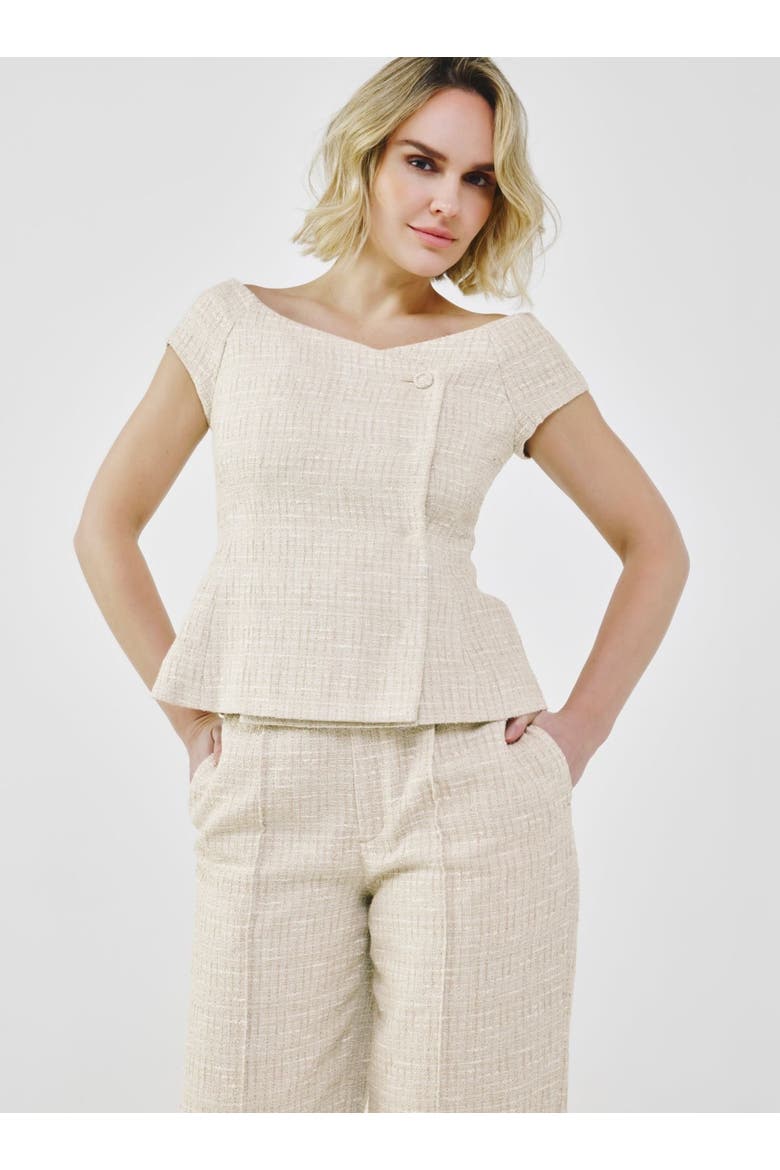Tailored Fancy Tweed Bardot Top, Alternate, color, Cream