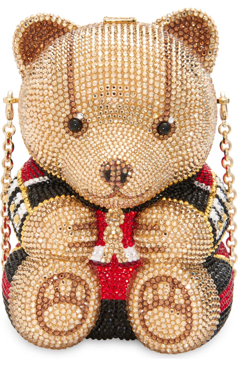 JUDITH LEIBER COUTURE Teddy Bear Albert Crystal Embellished Novelty Clutch, Main, color, Champagne Prosecco Multi