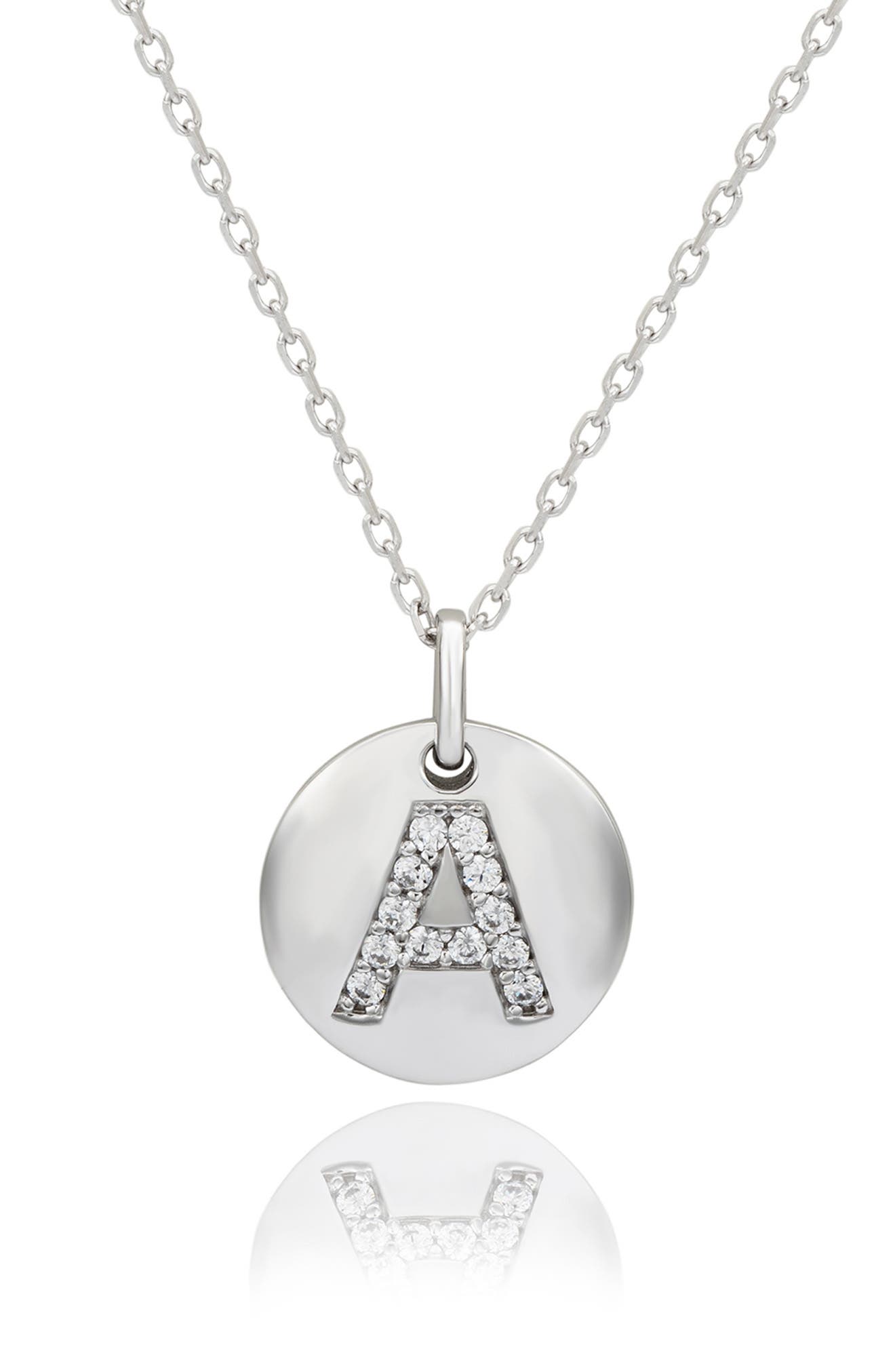 Cubic Zirconia Initial Disc Pendant Necklace